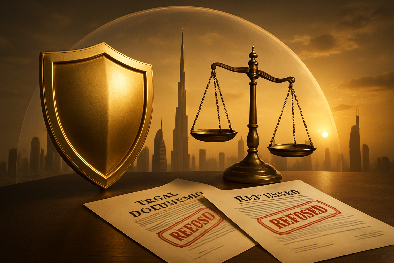 Courtroom files and scales of justice for defences against extradition